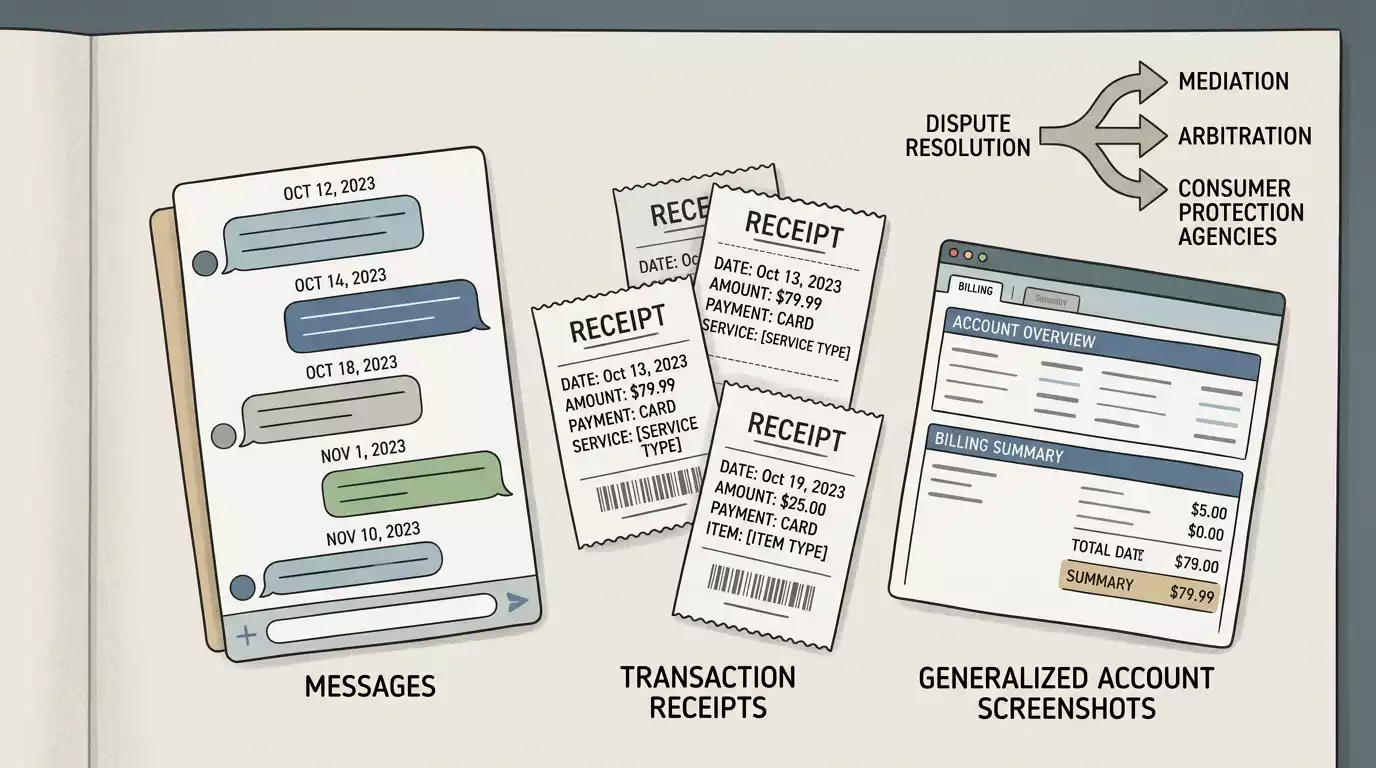 Organised records for messages, transactions and complaint evidence