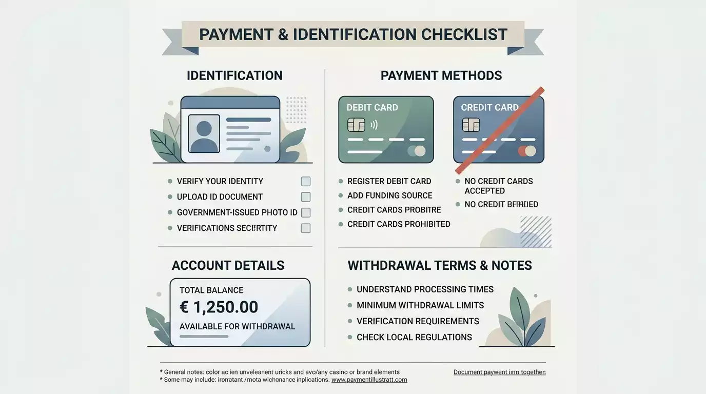 Checklist for payment, identity and withdrawal terms